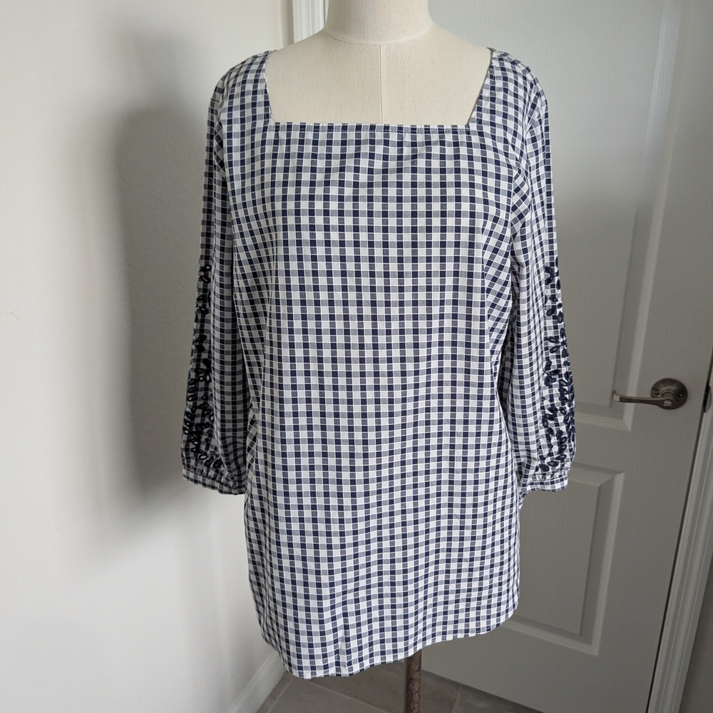 Izod Navy and White Checkered Blouse
